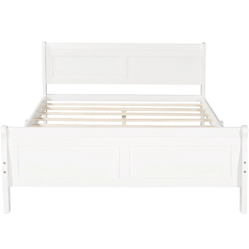 Cama de plataforma de madera de tamaño completo con cabecero y piecero, roble/espresso/blanco, 2 personas