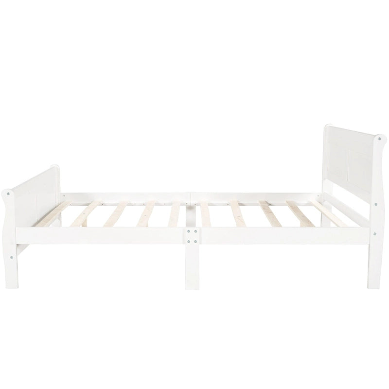 Cama de plataforma de madera de tamaño completo con cabecero y piecero, roble/espresso/blanco, 2 personas