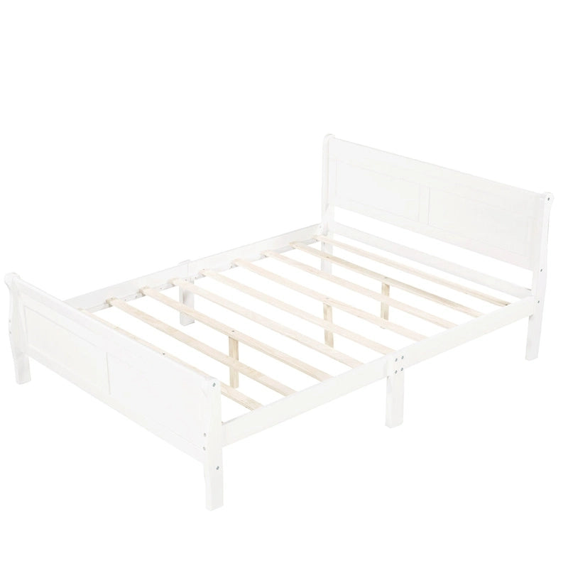 Cama de plataforma de madera de tamaño completo con cabecero y piecero, roble/espresso/blanco, 2 personas