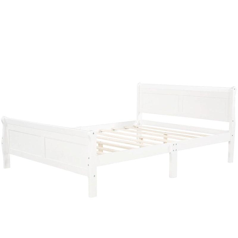 Cama de plataforma de madera de tamaño completo con cabecero y piecero, roble/espresso/blanco, 2 personas