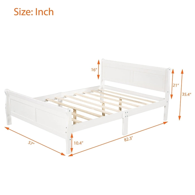Cama de plataforma de madera de tamaño completo con cabecero y piecero, roble/espresso/blanco, 2 personas