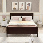 Cama de plataforma de madera de tamaño completo con cabecero y piecero, roble/espresso/blanco, 2 personas