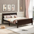 Cama de plataforma de madera de tamaño completo con cabecero y piecero, roble/espresso/blanco, 2 personas