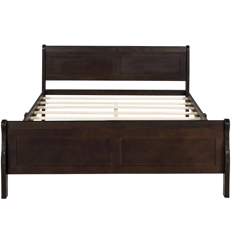 Cama de plataforma de madera de tamaño completo con cabecero y piecero, roble/espresso/blanco, 2 personas