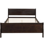 Cama de plataforma de madera de tamaño completo con cabecero y piecero, roble/espresso/blanco, 2 personas
