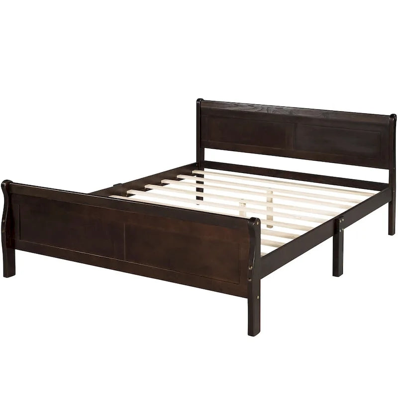 Cama de plataforma de madera de tamaño completo con cabecero y piecero, roble/espresso/blanco, 2 personas