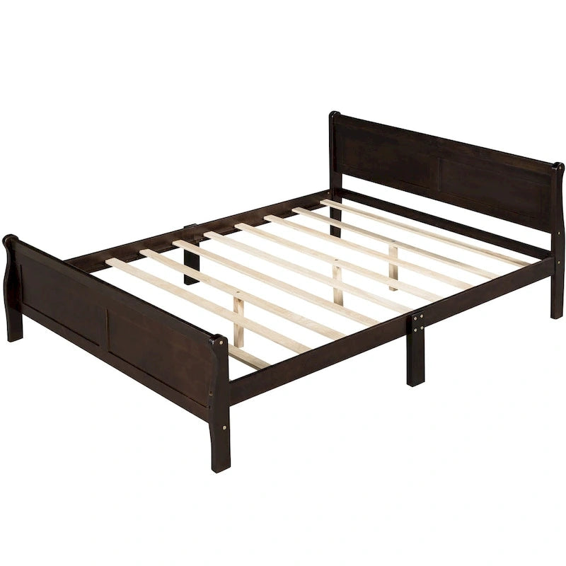 Cama de plataforma de madera de tamaño completo con cabecero y piecero, roble/espresso/blanco, 2 personas