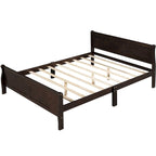 Cama de plataforma de madera de tamaño completo con cabecero y piecero, roble/espresso/blanco, 2 personas