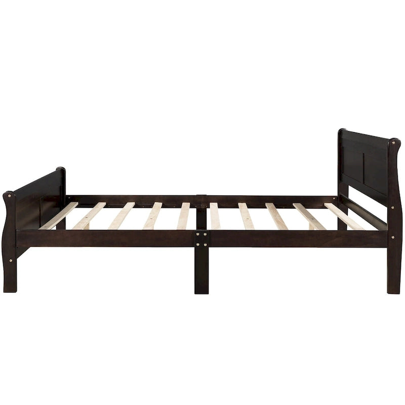 Cama de plataforma de madera de tamaño completo con cabecero y piecero, roble/espresso/blanco, 2 personas