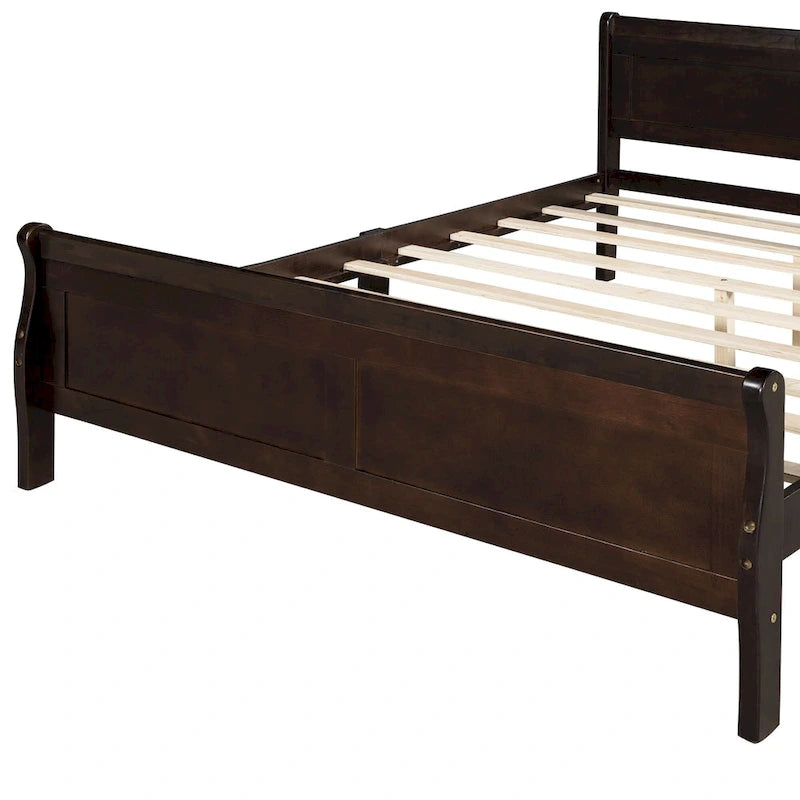 Cama de plataforma de madera de tamaño completo con cabecero y piecero, roble/espresso/blanco, 2 personas