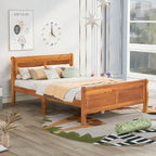 Cama de plataforma de madera de tamaño completo con cabecero y piecero, roble/espresso/blanco, 2 personas