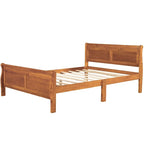 Cama de plataforma de madera de tamaño completo con cabecero y piecero, roble/espresso/blanco, 2 personas