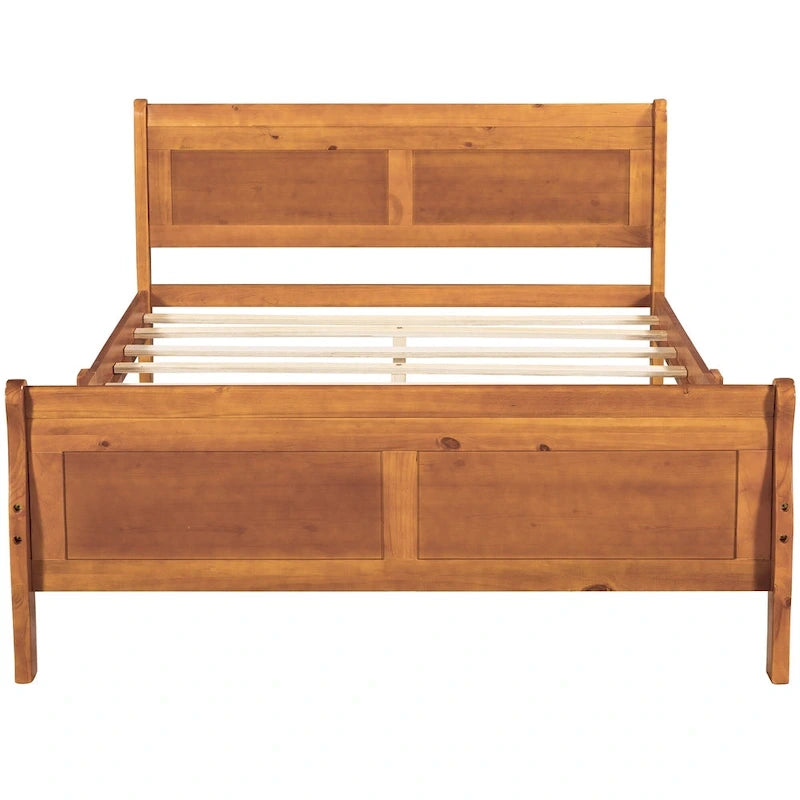 Cama de plataforma de madera de tamaño completo con cabecero y piecero, roble/espresso/blanco, 2 personas
