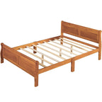 Cama de plataforma de madera de tamaño completo con cabecero y piecero, roble/espresso/blanco, 2 personas
