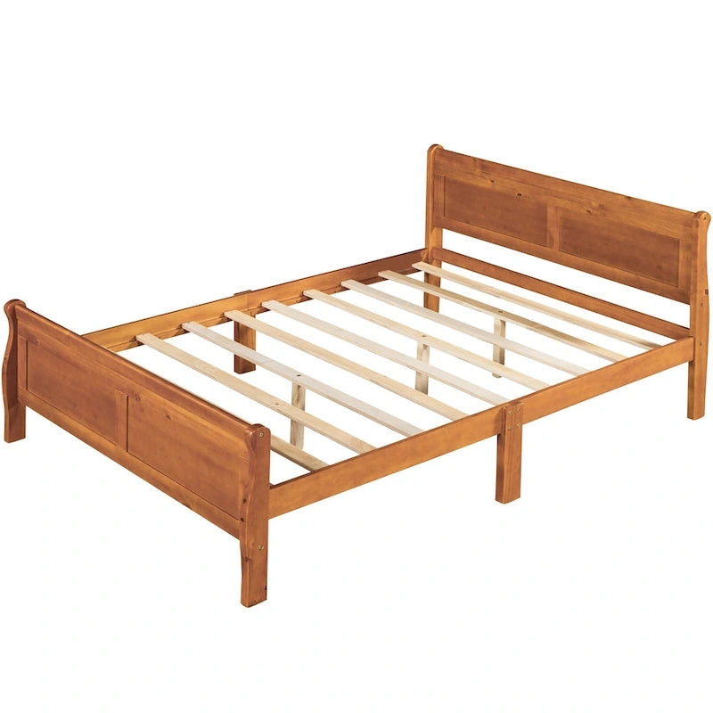 Cama de plataforma de madera de tamaño completo con cabecero y piecero, roble/espresso/blanco, 2 personas