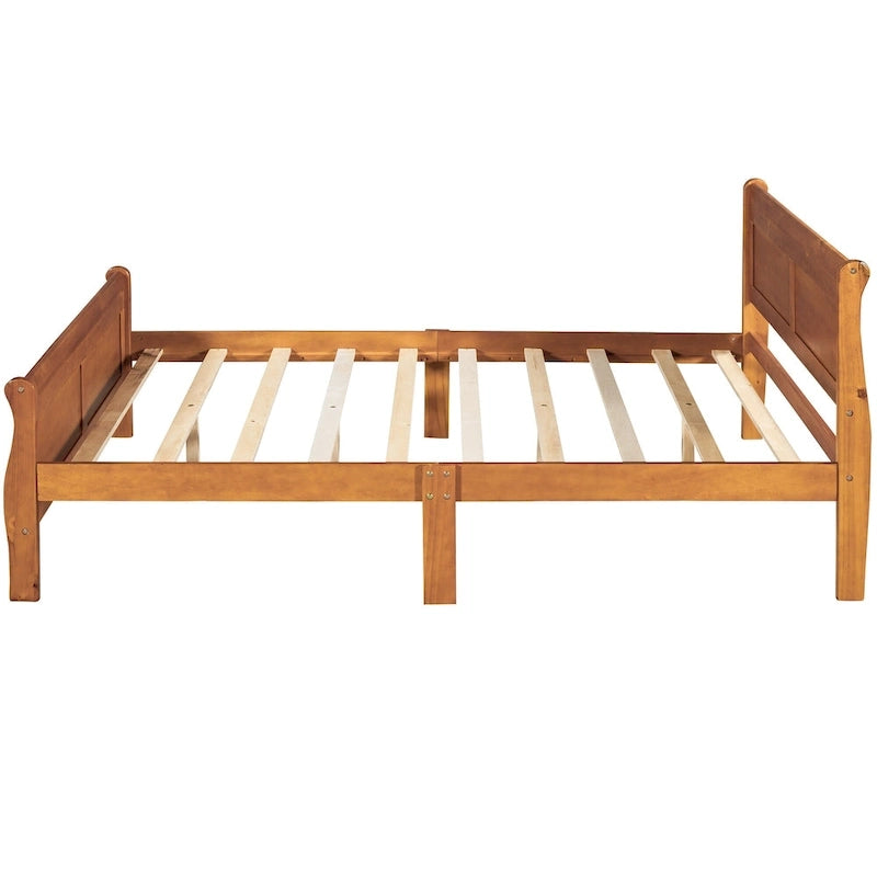 Cama de plataforma de madera de tamaño completo con cabecero y piecero, roble/espresso/blanco, 2 personas