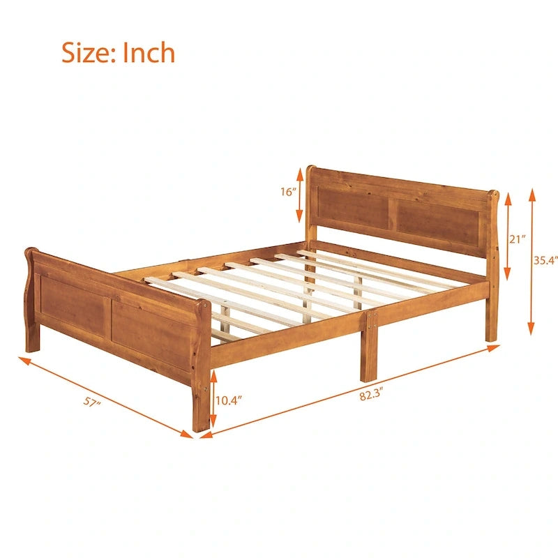 Cama de plataforma de madera de tamaño completo con cabecero y piecero, roble/espresso/blanco, 2 personas
