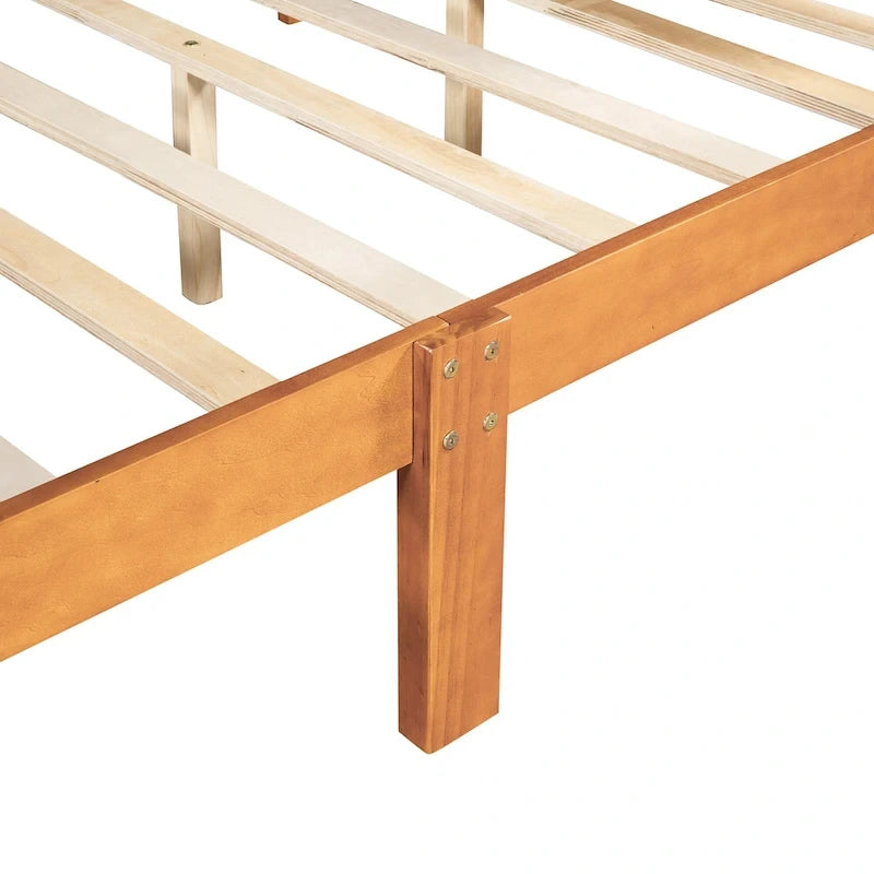 Cama de plataforma de madera de tamaño completo con cabecero y piecero, roble/espresso/blanco, 2 personas