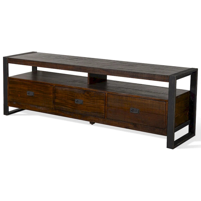 Mueble para TV Flint, 3 cajones, 2 estantes, madera marrón oscuro, 78 pulgadas