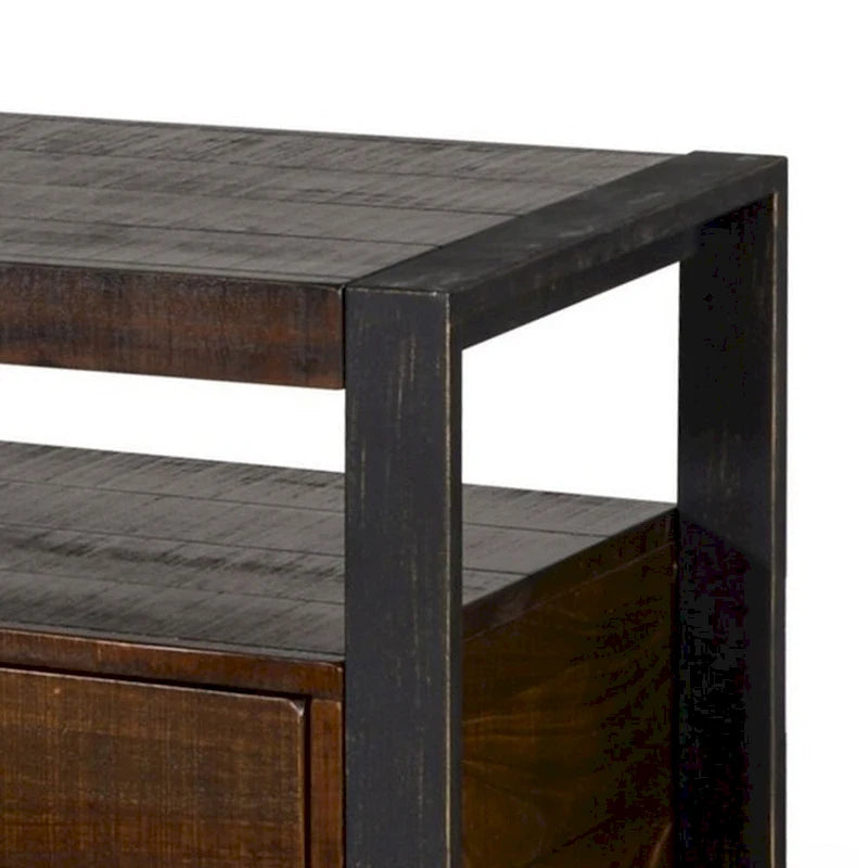 Mueble para TV Flint, 3 cajones, 2 estantes, madera marrón oscuro, 78 pulgadas