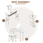 Tocador con Taburete Acolchado, Mesa de Maquillaje con Espejo LED Táctil, Mesa de Maquillaje con 2 Cajones