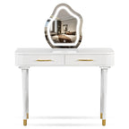 Tocador con Taburete Acolchado, Mesa de Maquillaje con Espejo LED Táctil, Mesa de Maquillaje con 2 Cajones