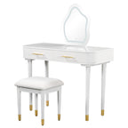 Tocador con Taburete Acolchado, Mesa de Maquillaje con Espejo LED Táctil, Mesa de Maquillaje con 2 Cajones