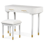 Tocador con Taburete Acolchado, Mesa de Maquillaje con Espejo LED Táctil, Mesa de Maquillaje con 2 Cajones