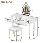 Tocador con Taburete Acolchado, Mesa de Maquillaje con Espejo LED Táctil, Mesa de Maquillaje con 2 Cajones