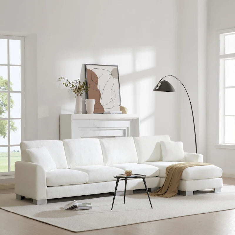 Sofá seccional espacioso en L para 5 personas con chaise longue y 2 cojines decorativos para sala de estar