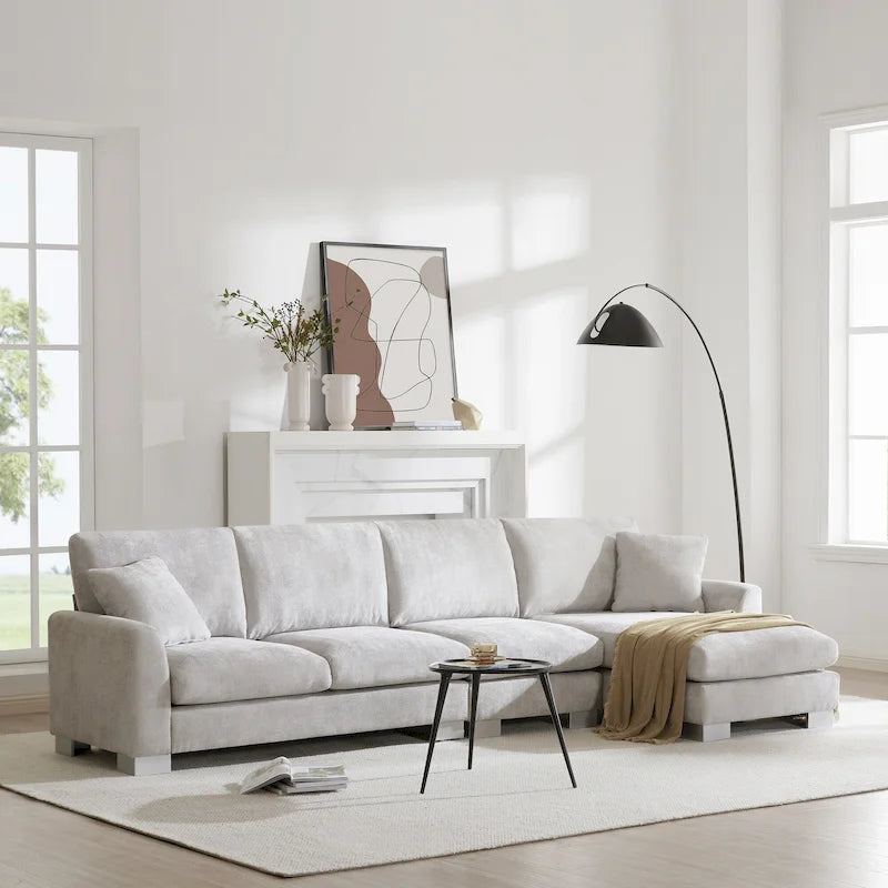 Sofá seccional espacioso en L para 5 personas con chaise longue y 2 cojines decorativos para sala de estar