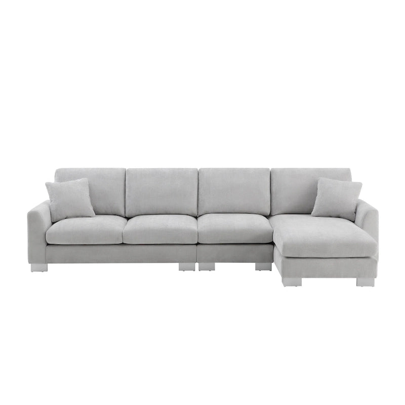 Sofá seccional espacioso en L para 5 personas con chaise longue y 2 cojines decorativos para sala de estar