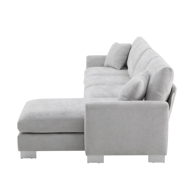 Sofá seccional espacioso en L para 5 personas con chaise longue y 2 cojines decorativos para sala de estar