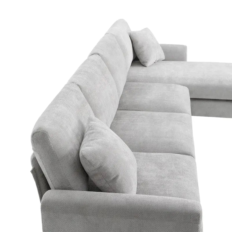Sofá seccional espacioso en L para 5 personas con chaise longue y 2 cojines decorativos para sala de estar