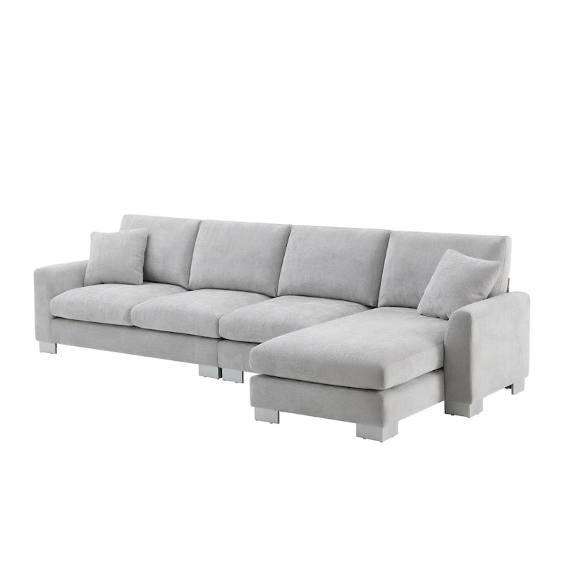 Sofá seccional espacioso en L para 5 personas con chaise longue y 2 cojines decorativos para sala de estar