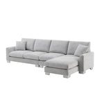 Sofá seccional espacioso en L para 5 personas con chaise longue y 2 cojines decorativos para sala de estar