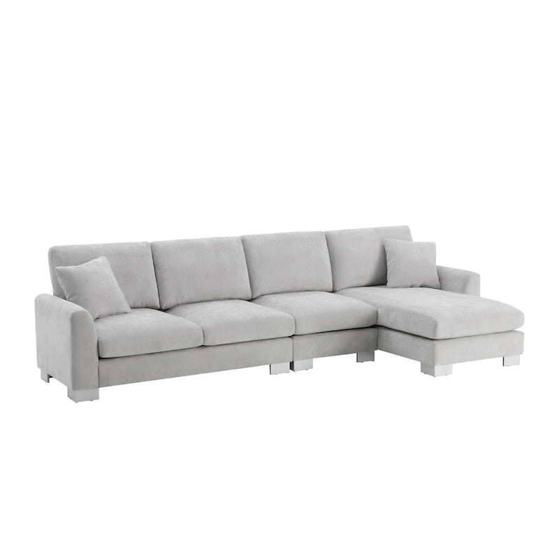 Sofá seccional espacioso en L para 5 personas con chaise longue y 2 cojines decorativos para sala de estar