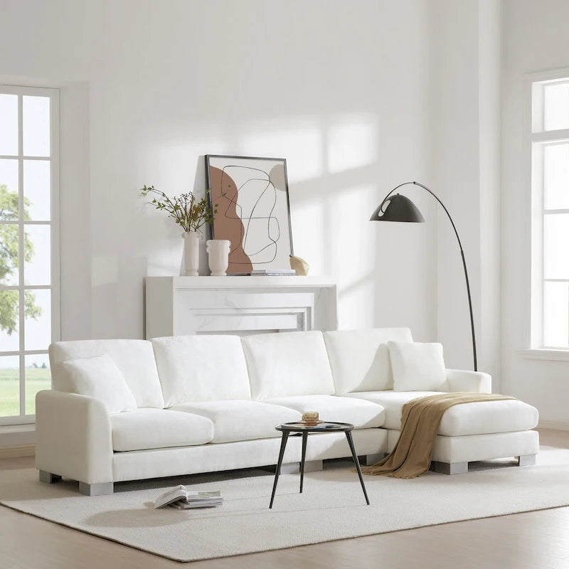 Sofá seccional espacioso en L para 5 personas con chaise longue y 2 cojines decorativos para sala de estar