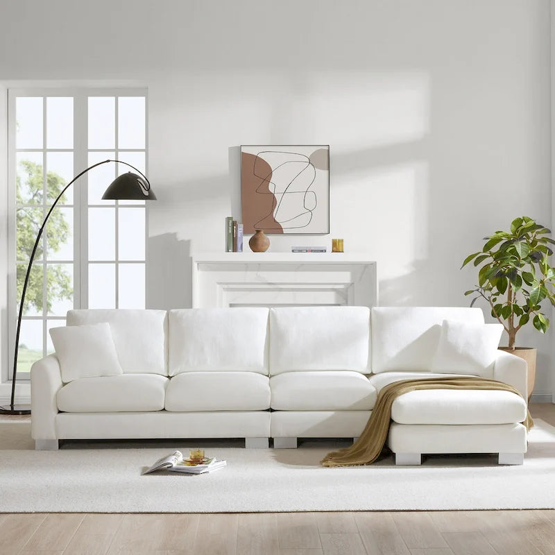Sofá seccional espacioso en L para 5 personas con chaise longue y 2 cojines decorativos para sala de estar