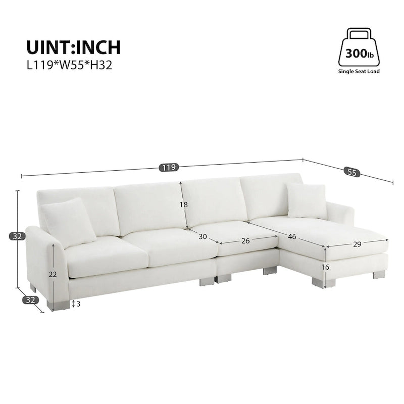 Sofá seccional espacioso en L para 5 personas con chaise longue y 2 cojines decorativos para sala de estar