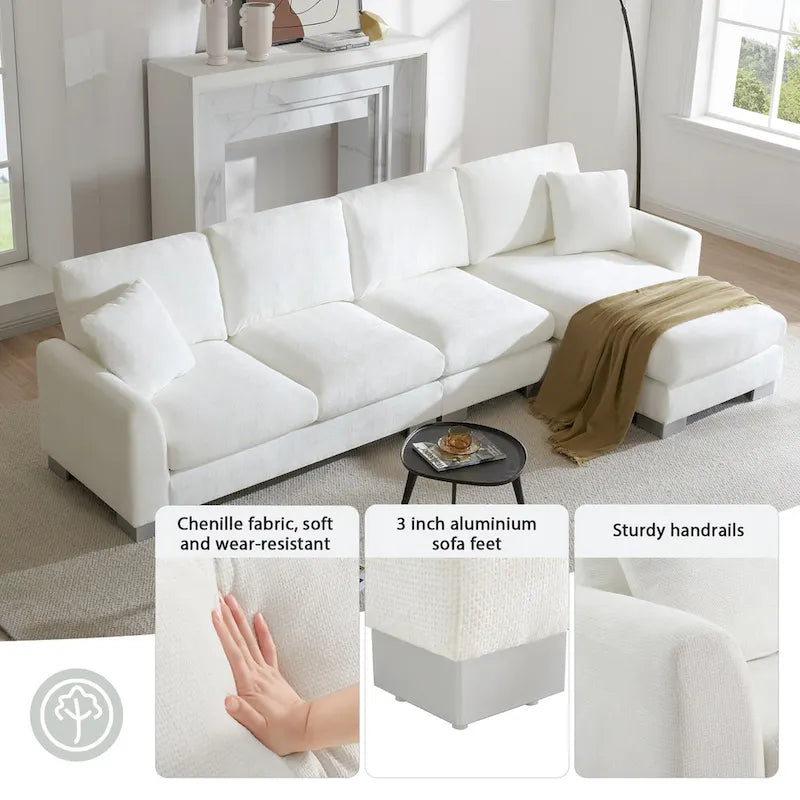 Sofá seccional espacioso en L para 5 personas con chaise longue y 2 cojines decorativos para sala de estar