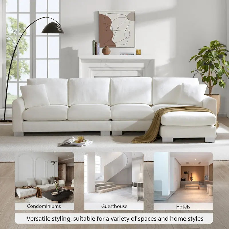 Sofá seccional espacioso en L para 5 personas con chaise longue y 2 cojines decorativos para sala de estar