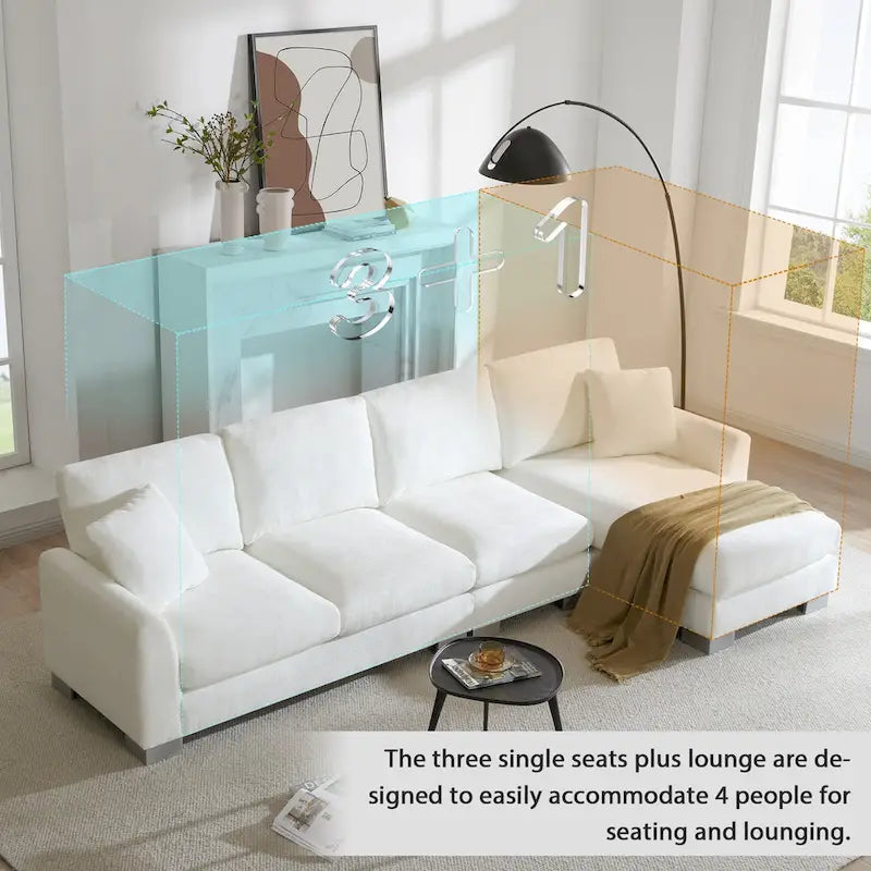 Sofá seccional espacioso en L para 5 personas con chaise longue y 2 cojines decorativos para sala de estar