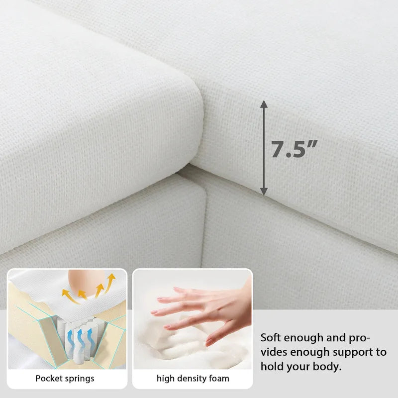 Sofá seccional espacioso en L para 5 personas con chaise longue y 2 cojines decorativos para sala de estar