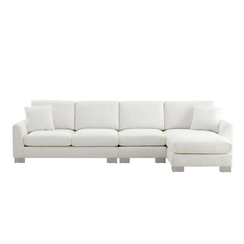 Sofá seccional espacioso en L para 5 personas con chaise longue y 2 cojines decorativos para sala de estar