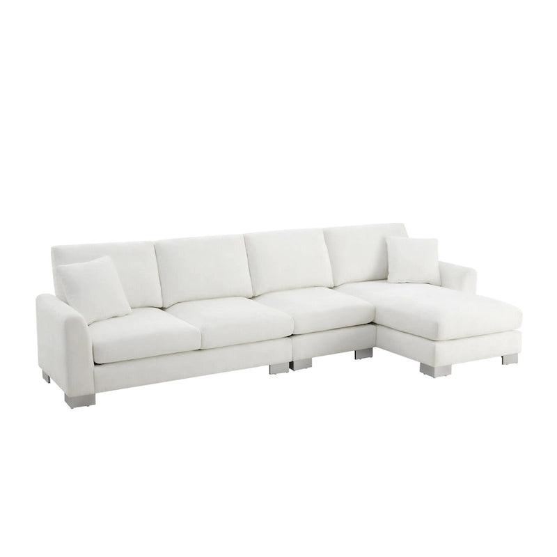 Sofá seccional espacioso en L para 5 personas con chaise longue y 2 cojines decorativos para sala de estar