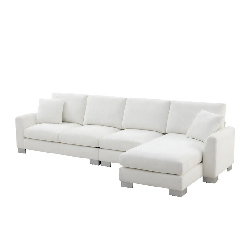 Sofá seccional espacioso en L para 5 personas con chaise longue y 2 cojines decorativos para sala de estar