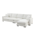 Sofá seccional espacioso en L para 5 personas con chaise longue y 2 cojines decorativos para sala de estar