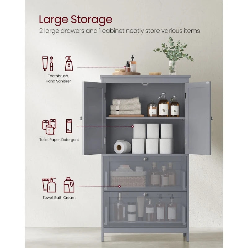Mueble de almacenamiento alto moderno para baño con 2 cajones y estante ajustable - 11.8D x 23.6W x 43.3H