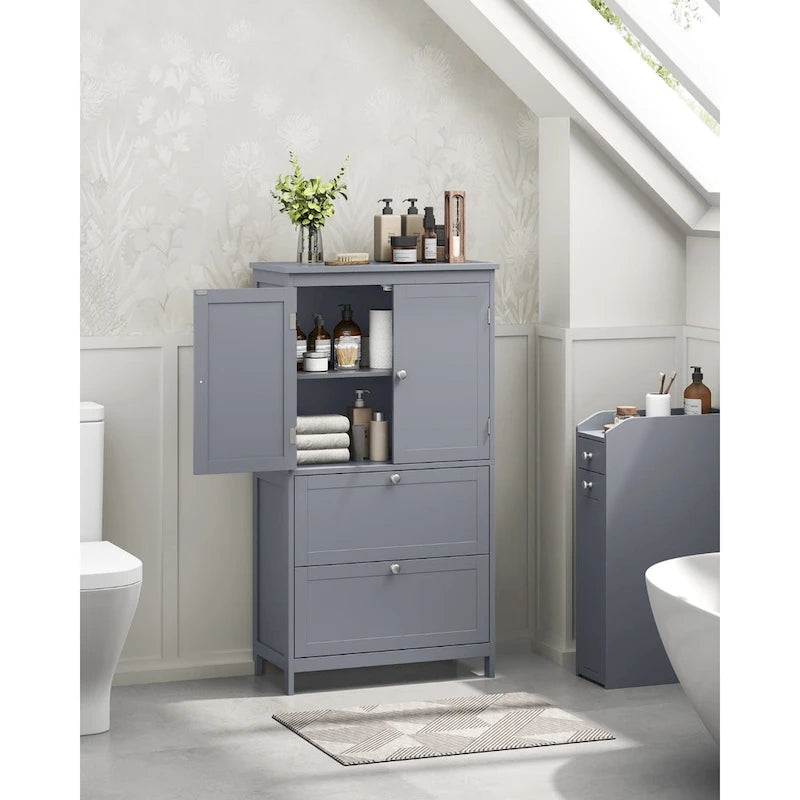 Mueble de almacenamiento alto moderno para baño con 2 cajones y estante ajustable - 11.8D x 23.6W x 43.3H